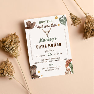 Western First Rodeo Rustic 1st Birthday Party  Invitation