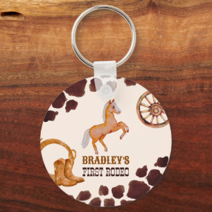 Western first rodeo saddle up horse birthday favor key ring