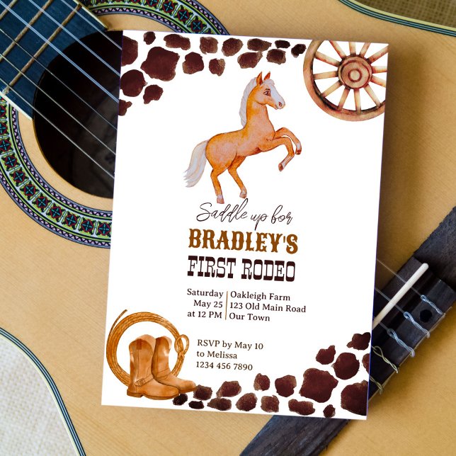 Western first rodeo saddle up horse birthday party invitation (Creator Uploaded)