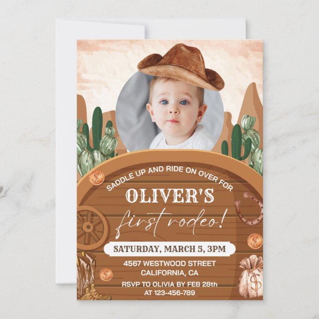 Western First Rodeo Wild West Cowboy 1st Birthday Invitation (Front)