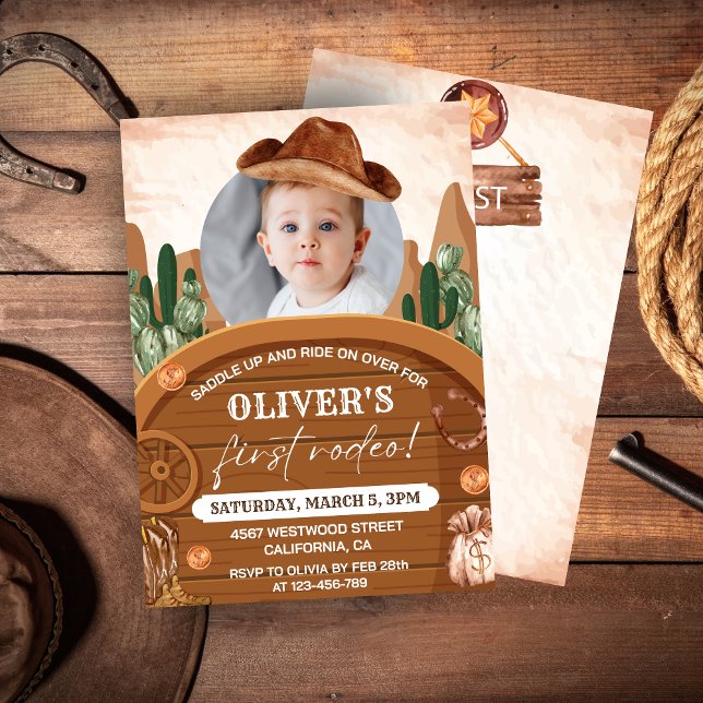 Western First Rodeo Wild West Cowboy 1st Birthday Invitation (Creator Uploaded)