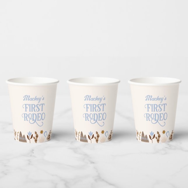 Western First Rodeo Wild West Cowboy Blue Birthday Paper Cups (Multi)