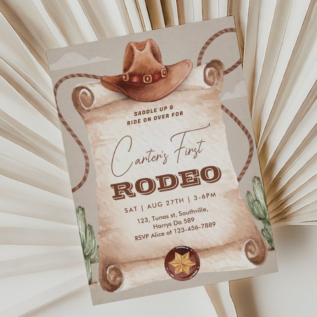 Western First Rodeo Wild West Cowboy Brown Invitation (Creator Uploaded)