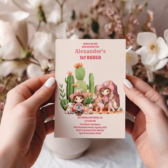 Western First Rodeo Wildwest Cowgirl Pink Birthday Invitation (Creator Uploaded)
