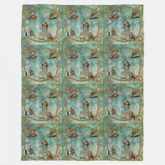Western Fleece Blanket Rodeo Events With Rope (Front)