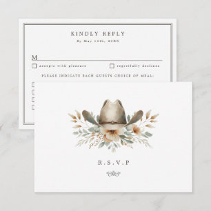 Western floral Cowboy hat meal choices RSVP Card