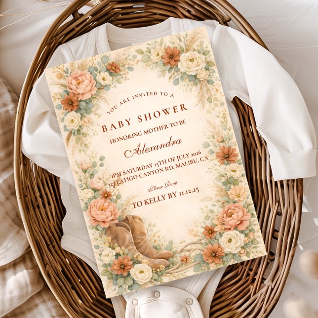 Western Floral Cowgirl Baby Shower Invitation (Creator Uploaded)