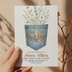 Western Floral Denim Boy Blue Jean Baby Shower Invitation