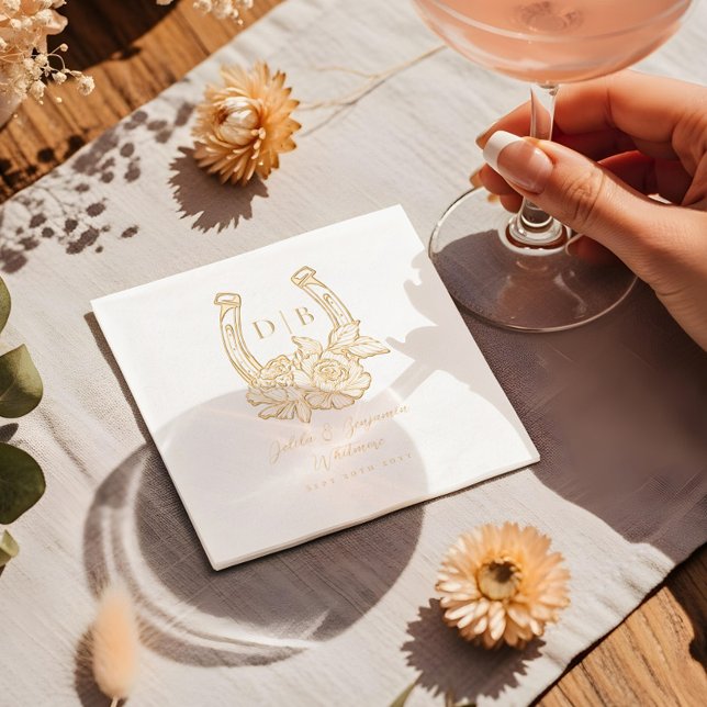 Western Floral Horseshoe Custom Wedding Monogram Foil Napkins (Western Floral Horseshoe Custom Wedding Monogram Foil Napkins)