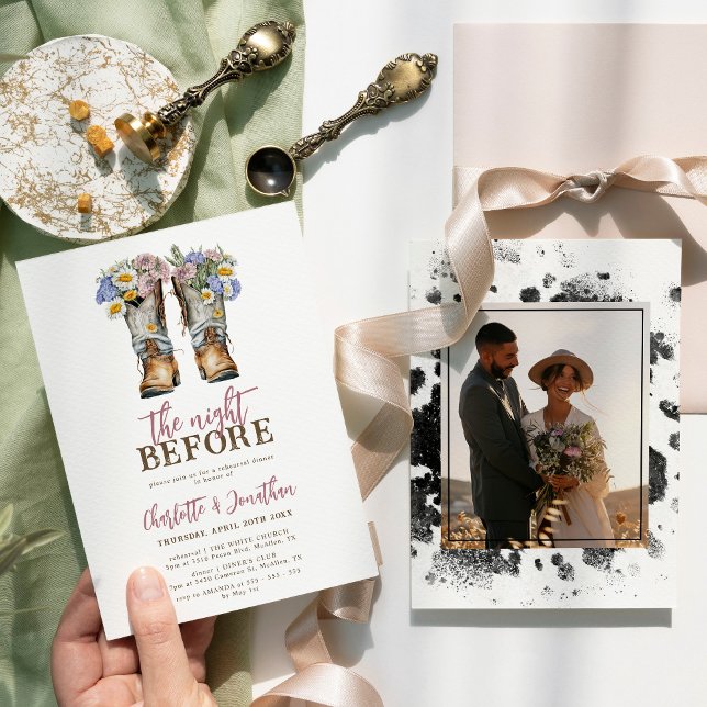 Western Flowers Boots Rustic Rehearsal Dinner Invitation (Creator Uploaded)