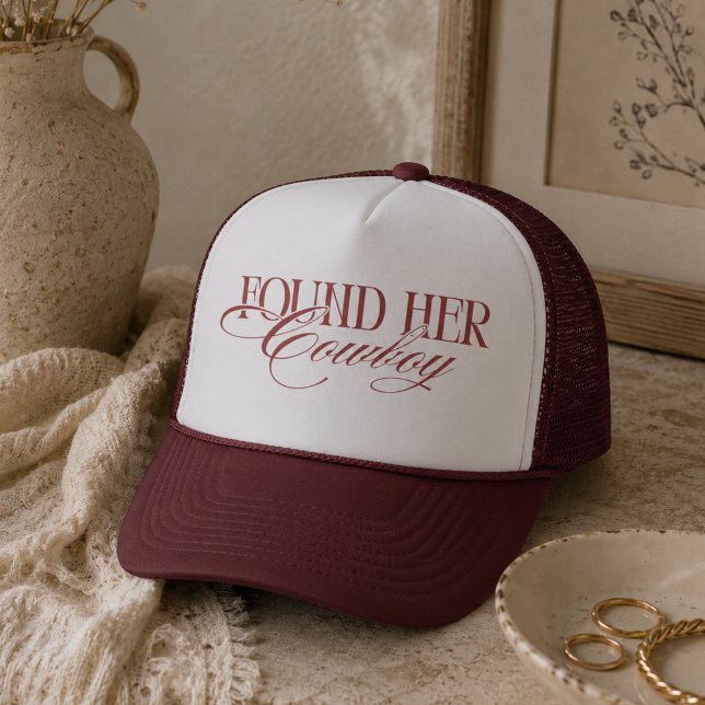 Western Found Her Cowboy Red Bachelorette Trucker Hat (Western Found Her Cowboy Red Bachelorette Trucker Hat)