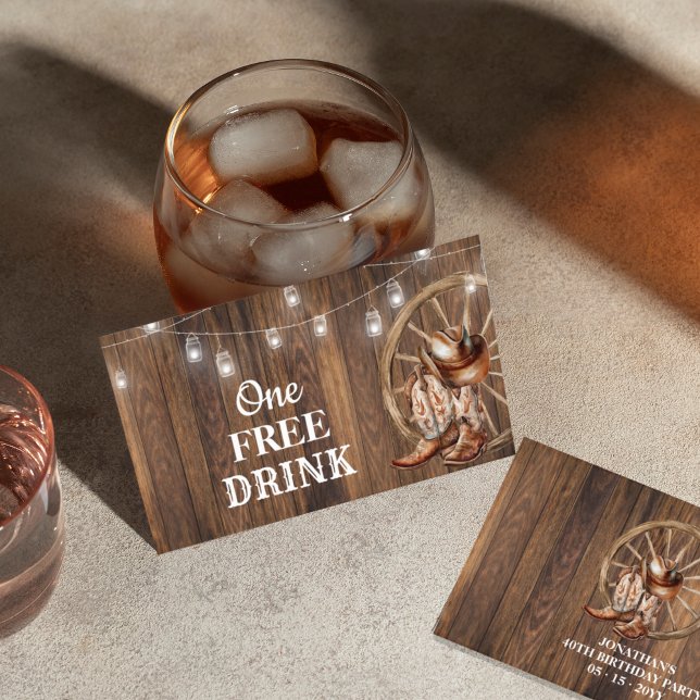 Western Free Drink Birthday Party Card Ticket (Creator Uploaded)