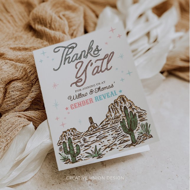 Western Gender Reveal Cowboy or Cowgirl Thank You Card (Creator Uploaded)