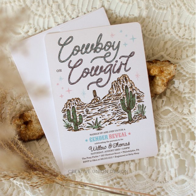 Western Gender Reveal Shower Cowboy or Cowgirl Invitation (gender reveal invitation)