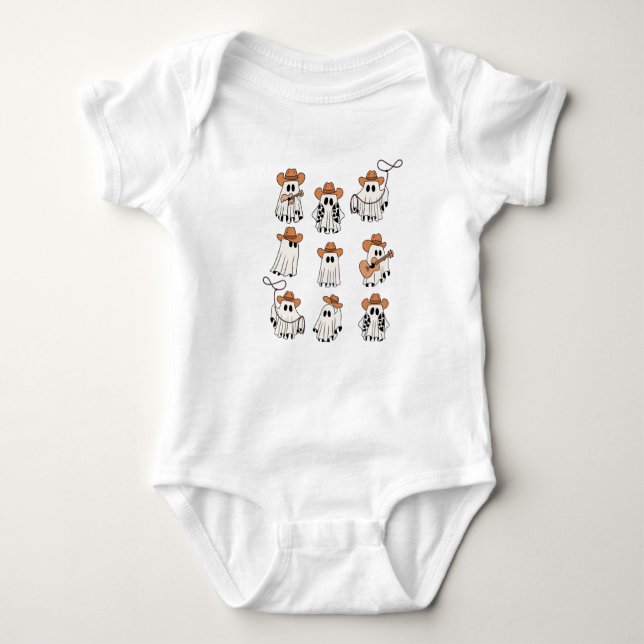 Western Ghost, Cowboy Ghost, Western Halloween Baby Bodysuit (Front)