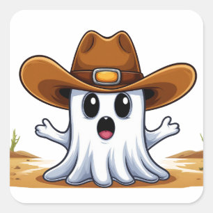 Western Ghost Mascot With Cowboy Style 🤠 Square Sticker