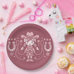 Western Giddy Up Pink Cowgirl Birthday  Paper Plate