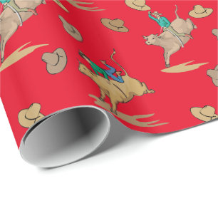 Western Gift Wrapping Bull Riders and Cowboy Hats Wrapping Paper