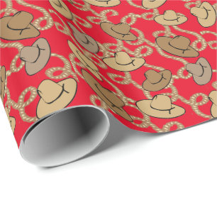 Western Gift Wrapping Cowboy Hats And Ropes Paper
