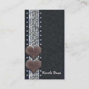 Western Glam Black Leather & Diamonds Bling Custom Business Card