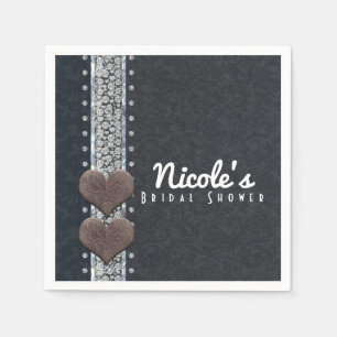 Western Glam Black Leather & Diamonds Bling Party Napkin