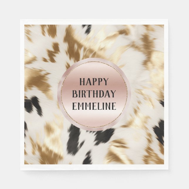 Western Gold Black White Cream Cowhide Napkin (Front)