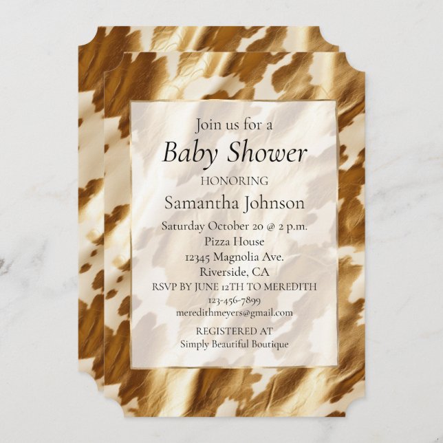 Western Gold Cream Cowhide  Invitation (Front/Back)