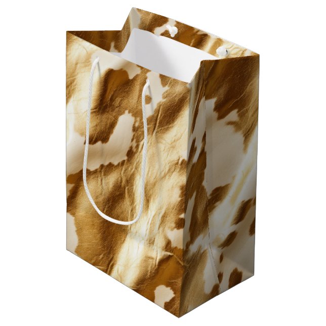 Western Gold Cream Cowhide Medium Gift Bag (Front Angled)