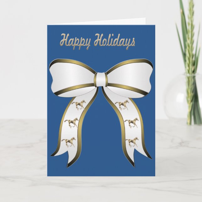 Western Gold Horse and Bow Happy Holidays Holiday Card (Front)