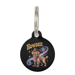 Western Golden Retriever Funny Cowboy Space Dog Pet Tag