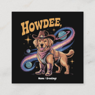 Western Golden Retriever Funny Cowboy Space Dog  Square Business Card