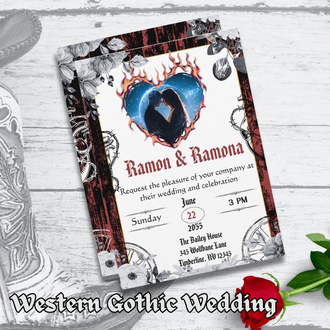Western Gothic Black and Red Wedding Invitation (Creator Uploaded)