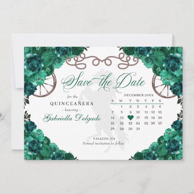 Western Green Charro Quinceañera Save The Date Invitation (Front)