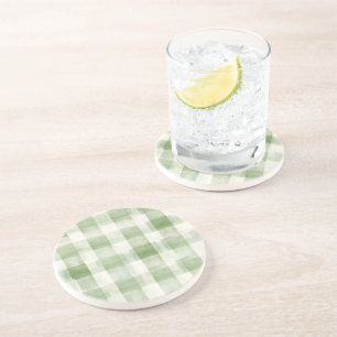 Western Green Cream Plaid Stripes Country Coaster