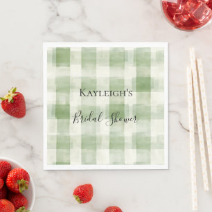 Western Green Cream Plaid Stripes Country   Napkin