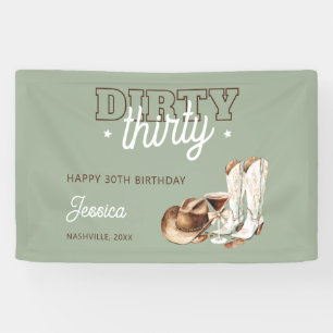 Western Green Dirty Thirty 30th Birthday Party Banner