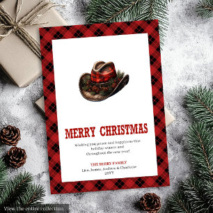 Western greeting card red black tartan border