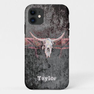 Western Grunge Texture Rustic Pink Grey Bull Skull Case-Mate iPhone Case