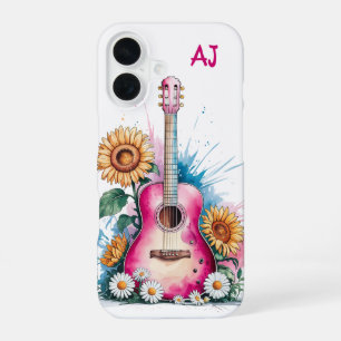 Western Guitar Daisies Sunflowers Personalised iPhone 16 Case