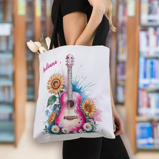 Western Guitar Daisies Sunflowers Personalised Tote Bag (Creator Uploaded)