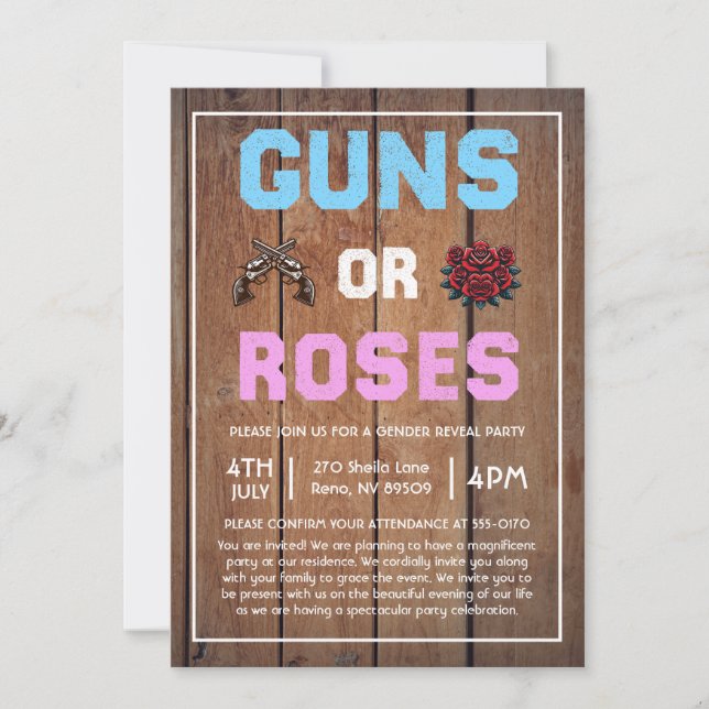 Western Guns or Roses Gender Reveal Invitation (Front)