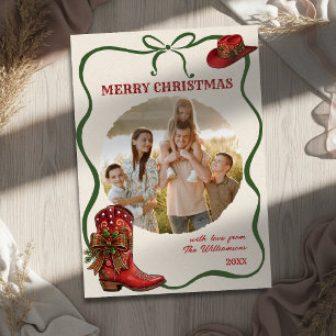 Western Hand Drawn Cowboy Boot Christmas Photo Holiday Card