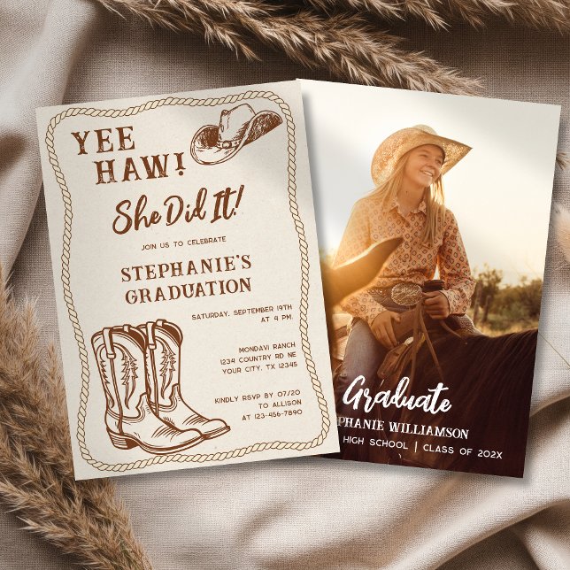 Western Hand Drawn Cowboy Boots Graduation Party Invitation (Creator Uploaded)