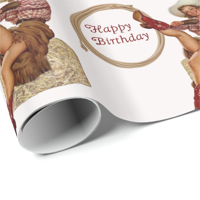 Western Happy Birthday Vintage Cowgirl Wrapping Paper (Roll Corner)