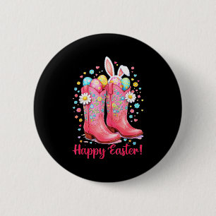 Western happy easter day cowgirl boots bunny farm 6 cm round badge