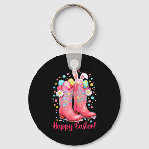 Western happy easter day cowgirl boots bunny farm key ring