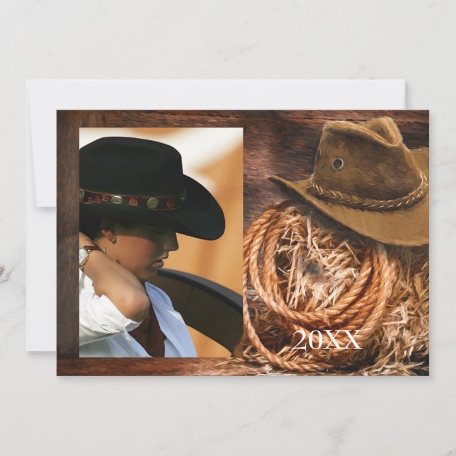 Western Hat and Lasso Grad Announcement with Photo (Front)