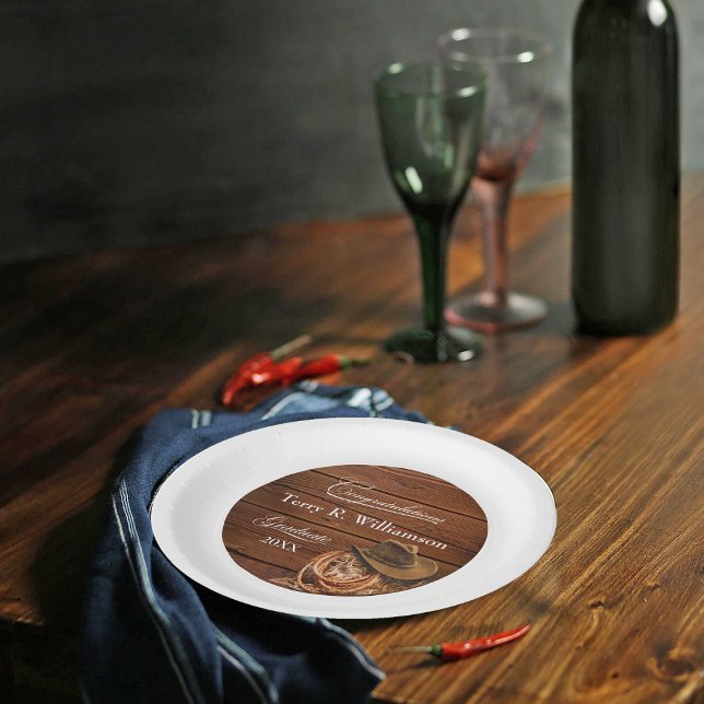 Western Hat and Lasso Graduation Party Paper Plate (Creator Uploaded)