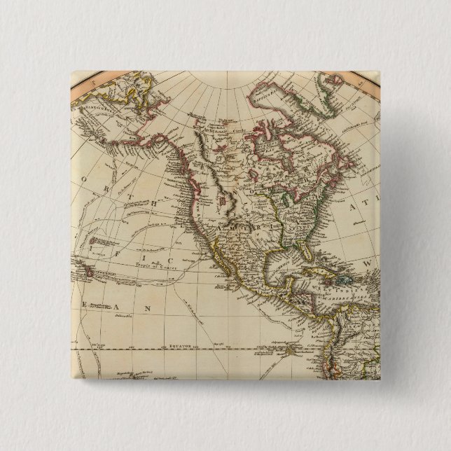 Western Hemisphere Circular Map 15 Cm Square Badge (Front)