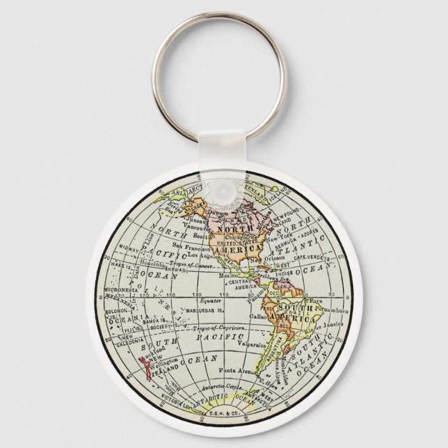 Western Hemisphere Map Globe Travel Art Key Ring (Front)